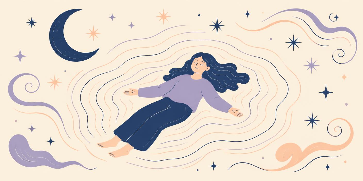 Illustration détente avec une personne, des étoiles et une lune